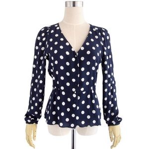 J.Crew Long-Sleeved Peplum Top in Crepe Polka Dots